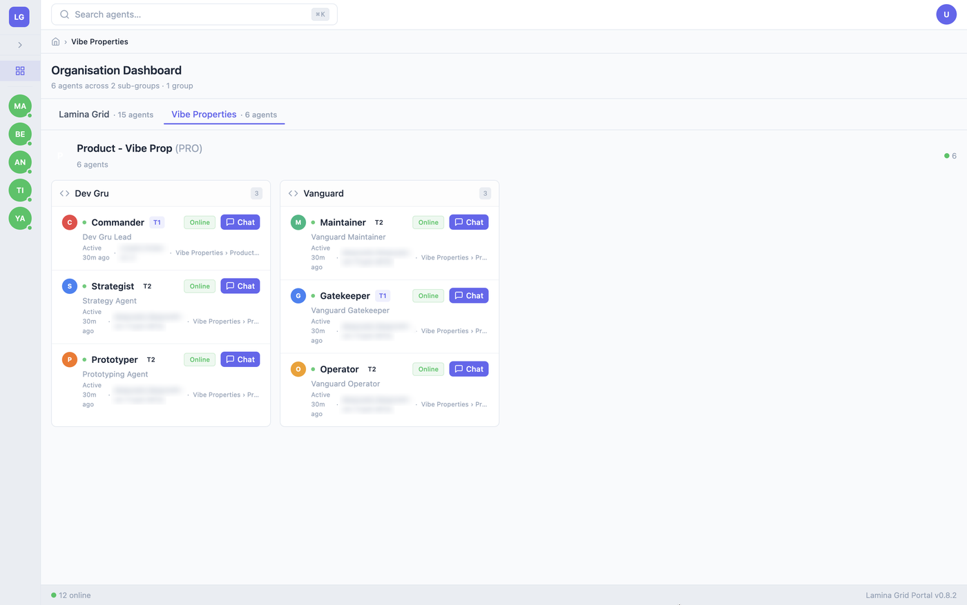 Lamina Grid Portal — Vibe Properties organisation with its team of adaptable agents